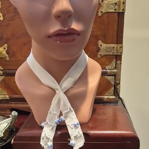 White Scarf with Blue Accents